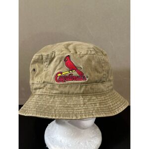 S/M St Louis Cardinals MLB Bucket Hat Khaki Tan Cotton Embroidered Logo Sun Hat